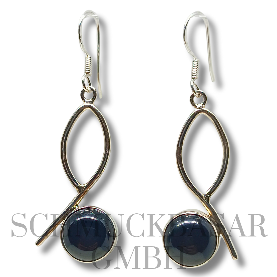 SILVER BLACK ONYX STONE EARRINGS