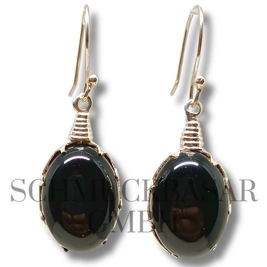 SILVER BLACK ONYX STONE EARRINGS