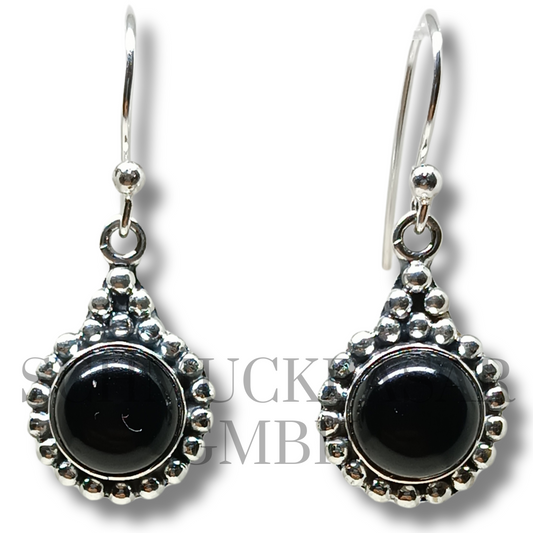 SILVER BLACK ONYX STONE EARRINGS