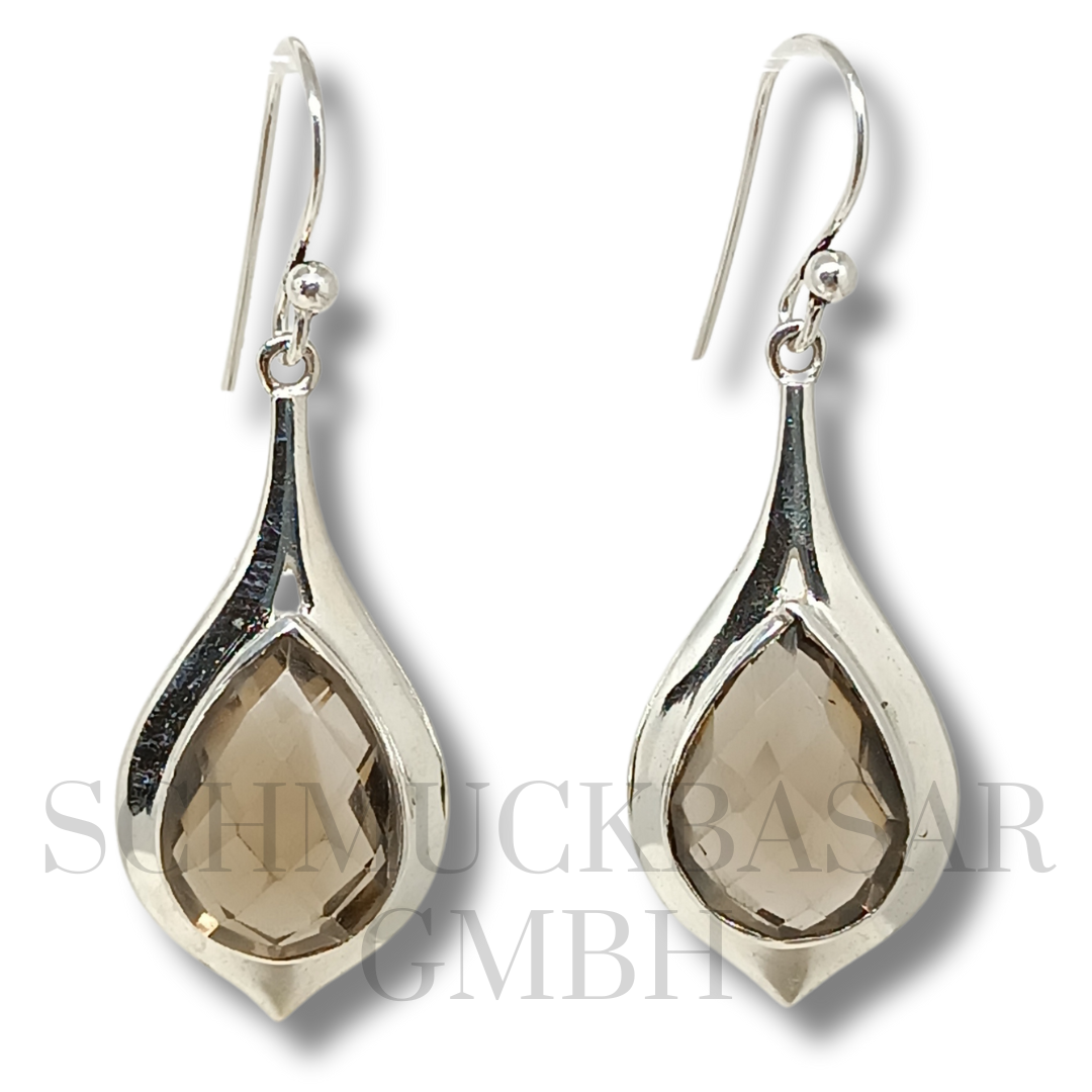 SILVER SMOKEY QUARTZ STONE EARRINGS