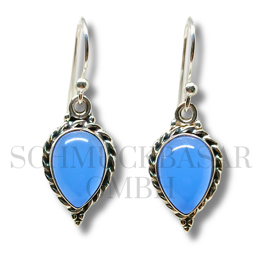 SILVER BLUE CHALCEDONY STONE EARRINGS