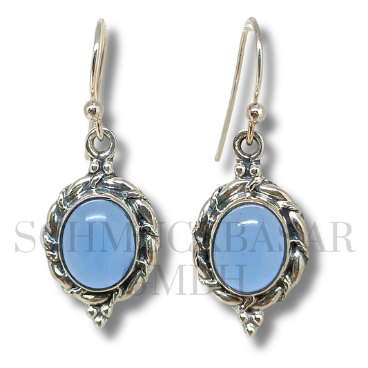 SILVER BLUE CHALCEDONY STONE EARRINGS