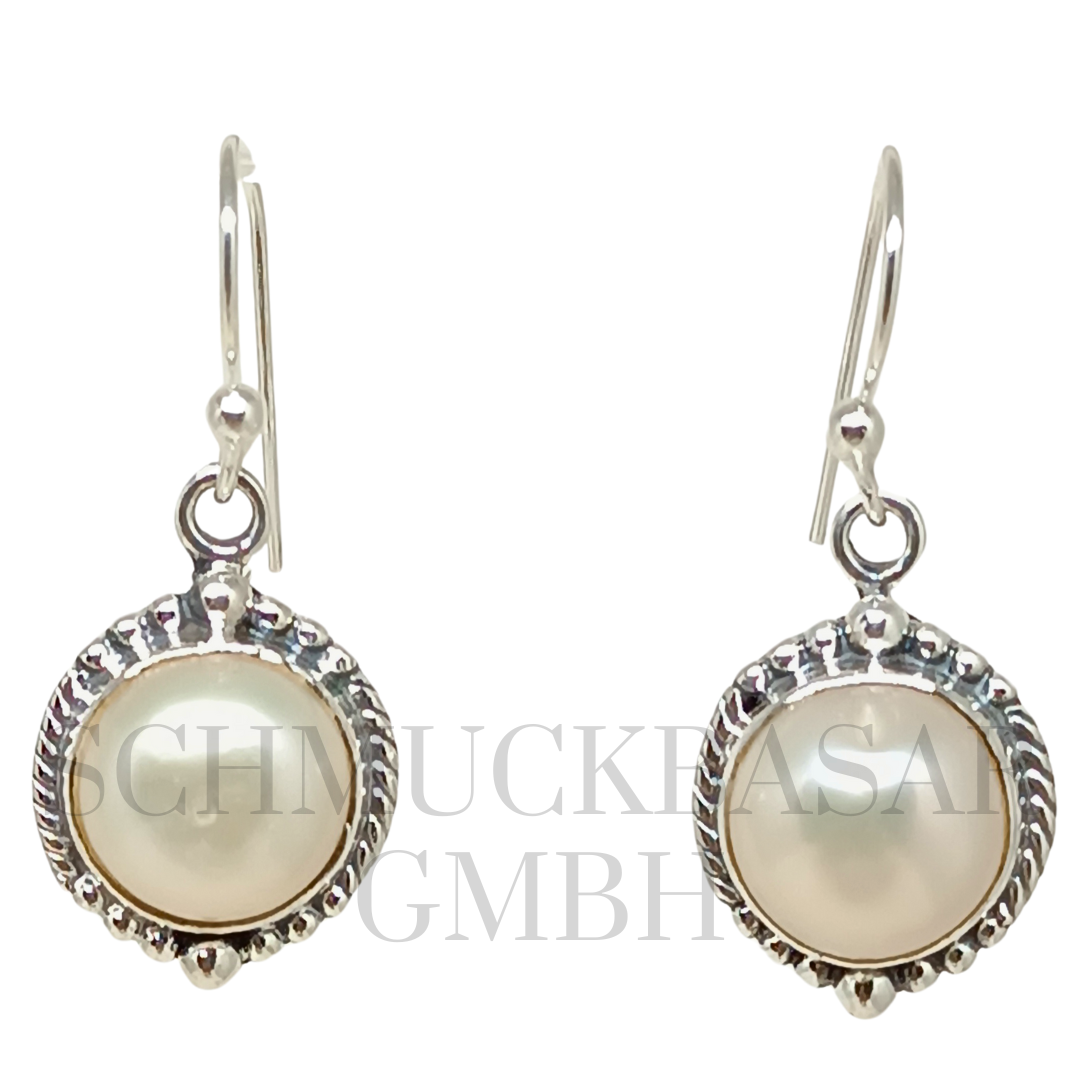 SILVER PEARL STONE EARRINGS