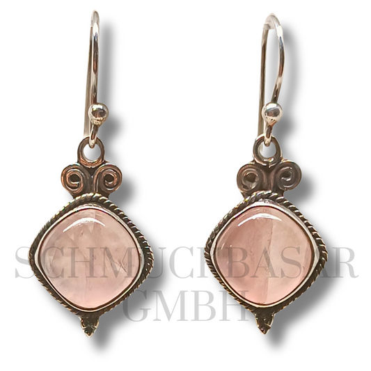 SILVER ROSE QUARTZ STONE EARRINGS