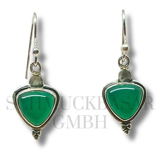 SILVER GREEN ONYX STONE EARRINGS