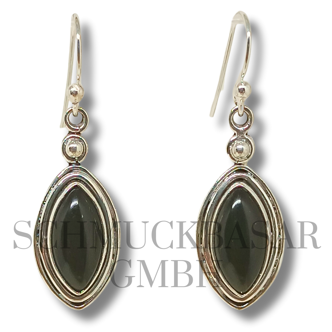 SILVER BLACK ONYX STONE EARRINGS