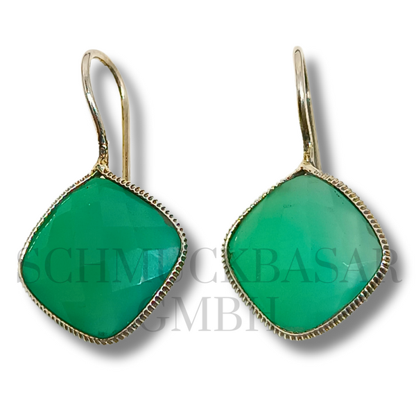 SILVER GREEN ONYX STONE EARRINGS