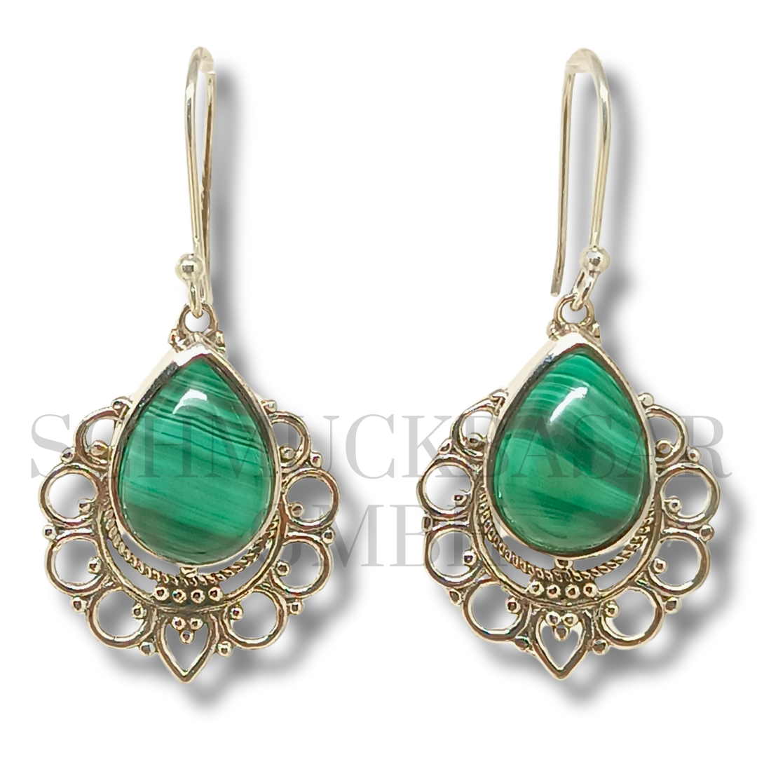 SILVER MALACHITE STONE EARRINGS