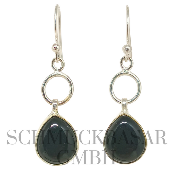 SILVER BLACK ONYX STONE EARRINGS