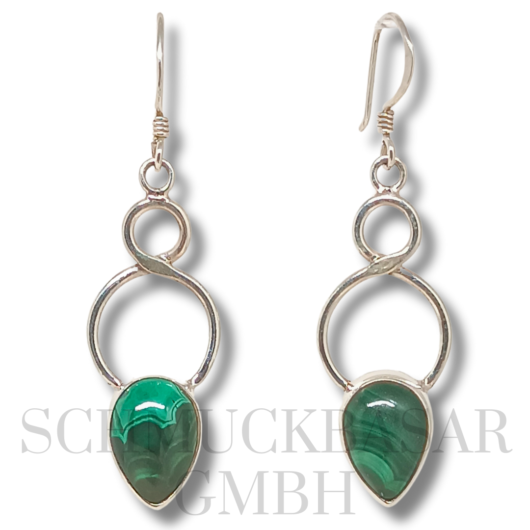 SILVER MALACHITE STONE EARRINGS