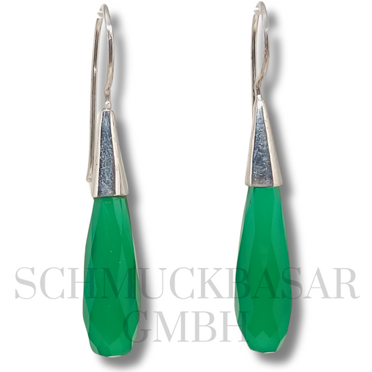 SILVER GREEN ONYX STONE EARRINGS