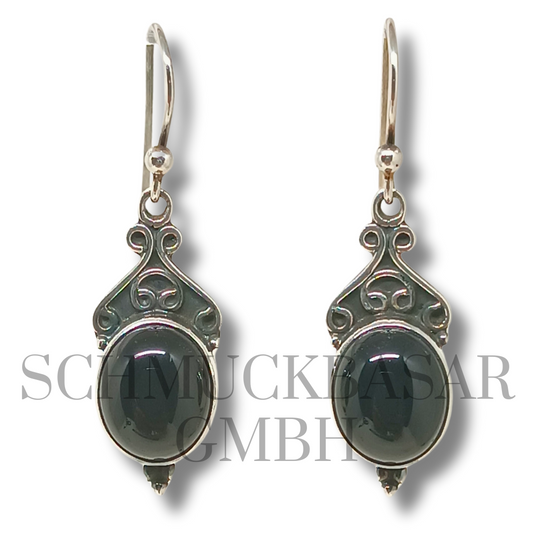 SILVER BLACK ONYX STONE EARRINGS