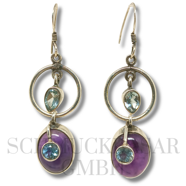 SILVER AMETHYST BLUE TOPAZ STONE EARRINGS