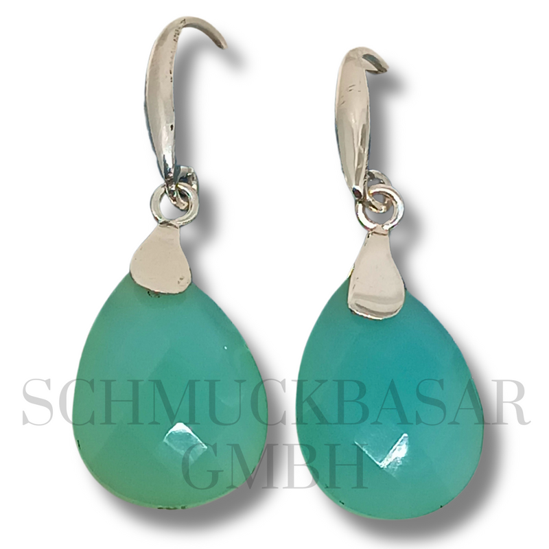 SILVER AQUA CHALCEDONY STONE EARRINGS