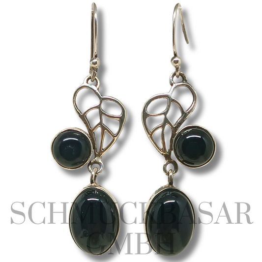 SILVER BLACK ONYX STONE EARRINGS