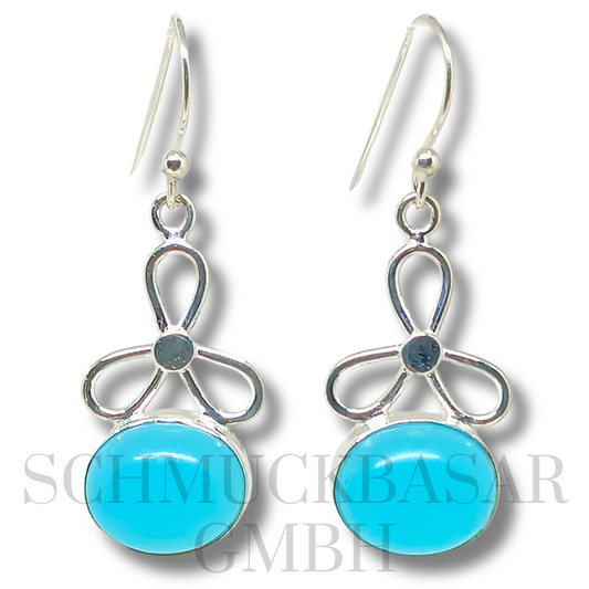 SILVER AQUA CHALCEDONY STONE EARRINGS