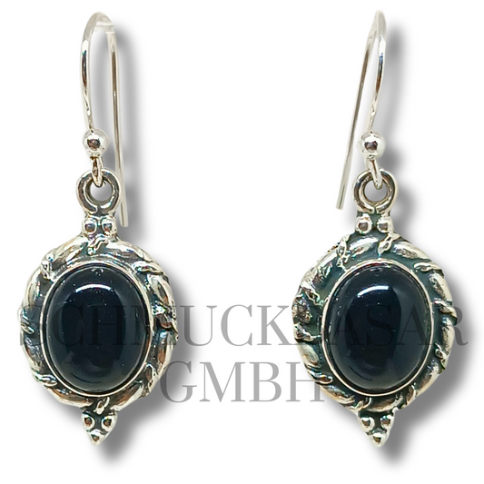 SILVER BLACK ONYX STONE EARRINGS