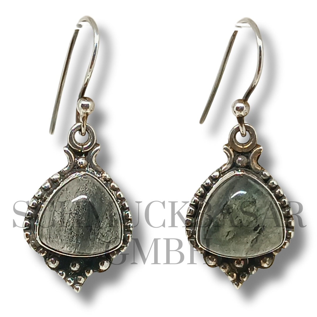 SILVER LABRADORITE STONE EARRINGS