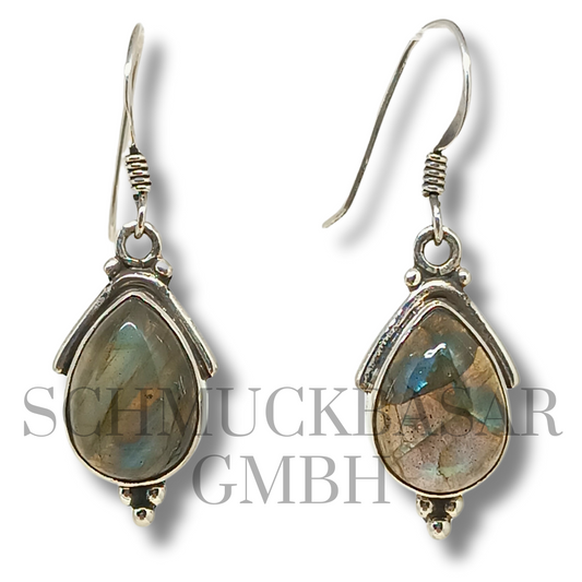 SILVER LABRADORITE STONE EARRINGS