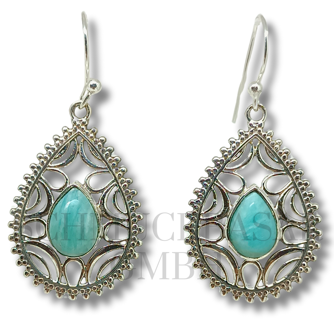 SILVER AMAZONITE STONE EARRINGS