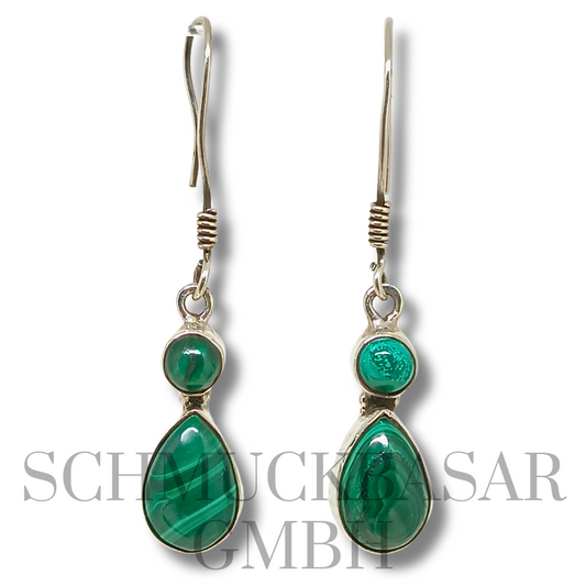 SILVER MALACHITE STONE EARRINGS