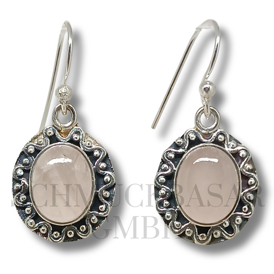 SILVER ROSE QUARTZ STONE EARRINGS