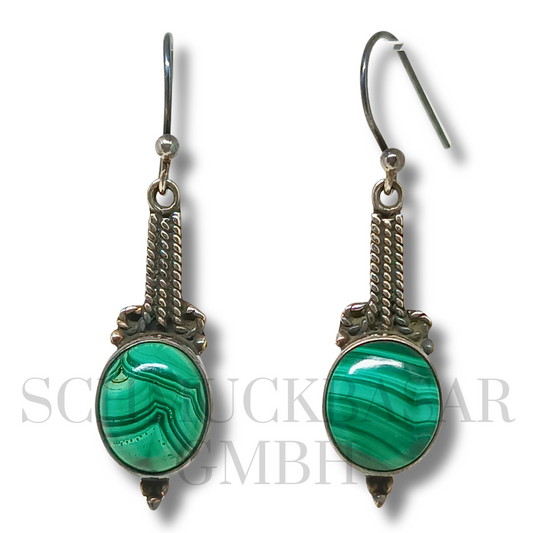 SILVER MALACHITE STONE EARRINGS