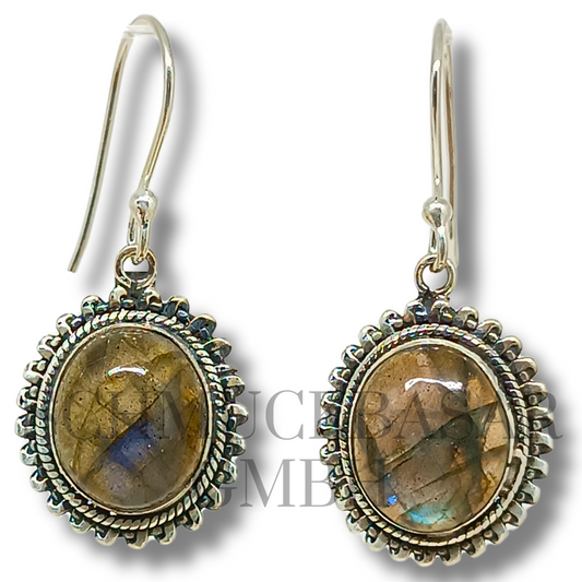 SILVER LABRADORITE STONE EARRINGS