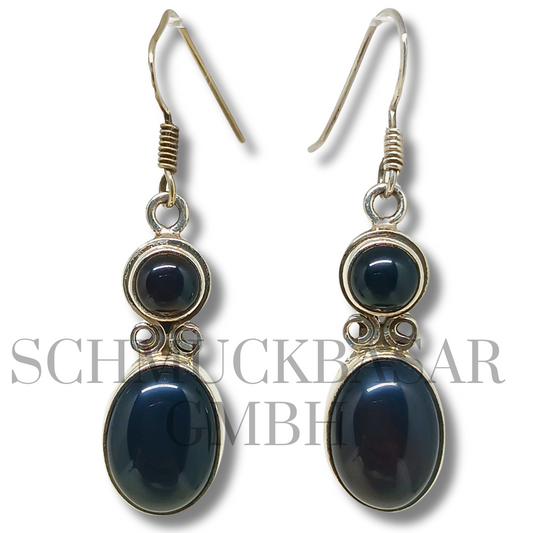 SILVER BLACK ONYX STONE EARRINGS