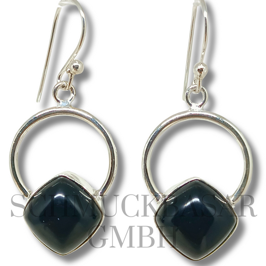 SILVER BLACK ONYX STONE EARRINGS