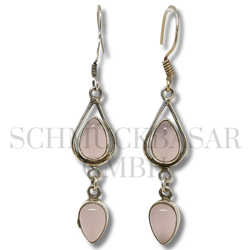 SILVER ROSE QUARTZ STONE EARRINGS