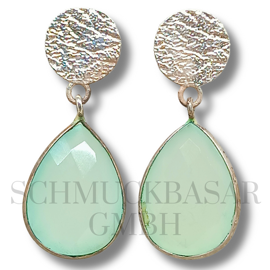 SILVER AQUA CHALCEDONY STONE EARRINGS