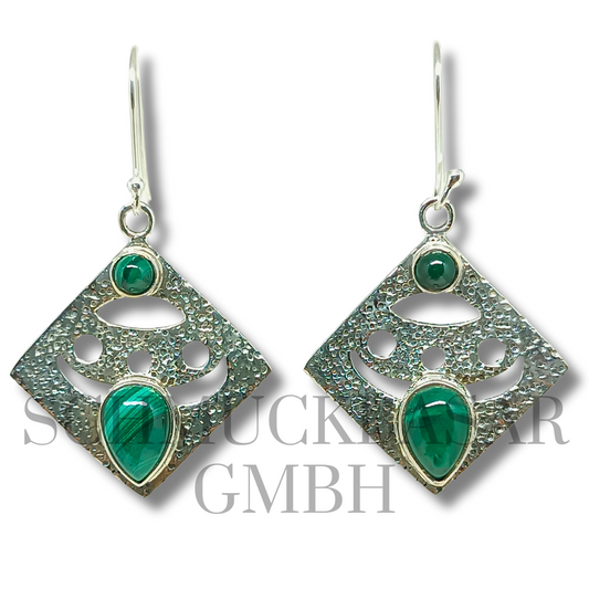 SILVER MALACHITE STONE EARRINGS