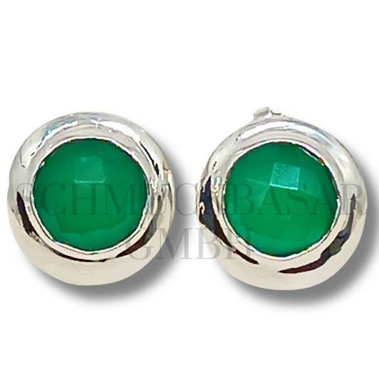 SILVER GREEN ONYX STONE EARRINGS