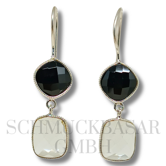 SILVER BLACK ONYX CRYSTAL STONE EARRINGS