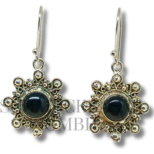 SILVER BLACK ONYX STONE EARRINGS