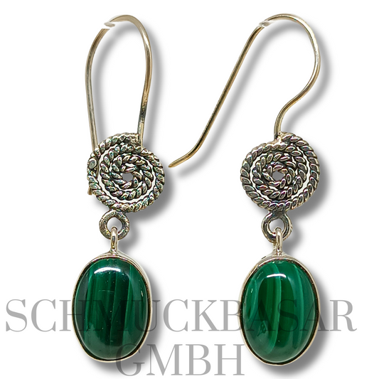 SILVER MALACHITE STONE EARRINGS