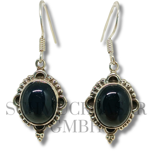 SILVER BLACK ONYX STONE EARRINGS