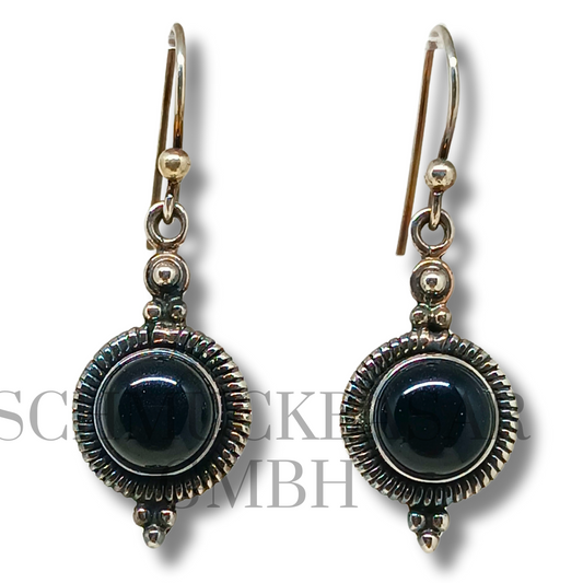 SILVER BLACK ONYX STONE EARRINGS