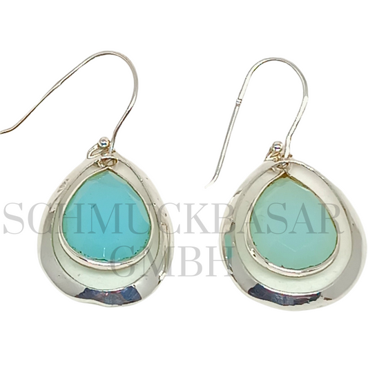 SILVER AQUA CHALCEDONY STONE EARRINGS