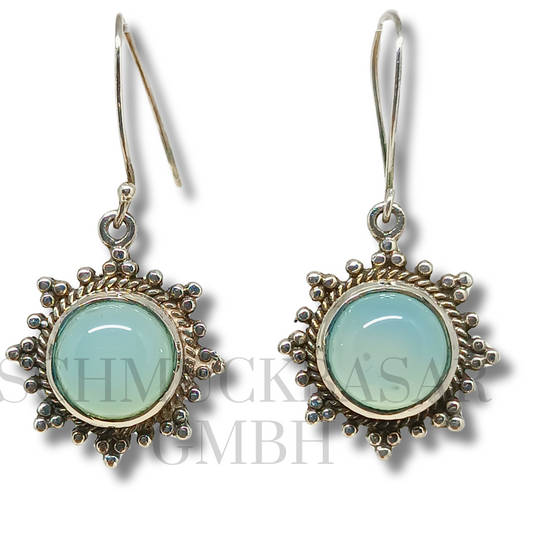 SILVER AQUA CHALCEDONY STONE EARRINGS