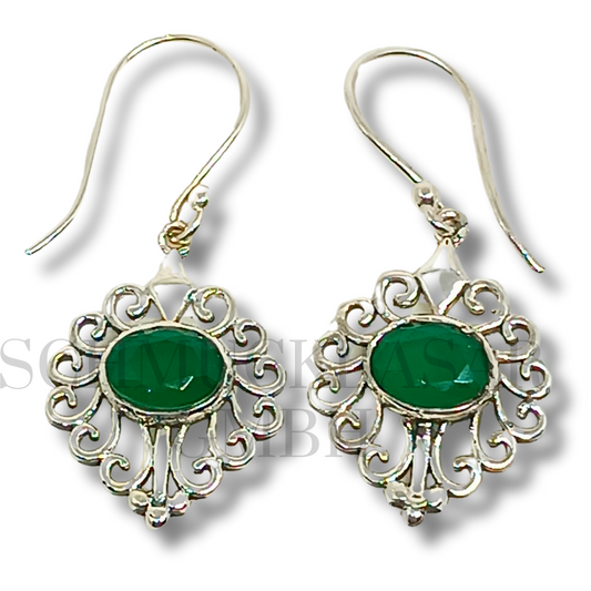 SILVER GREEN ONYX STONE EARRINGS