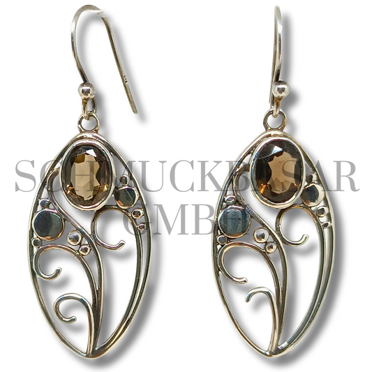 SILVER SMOKEY QUARTZ STONE EARRINGS