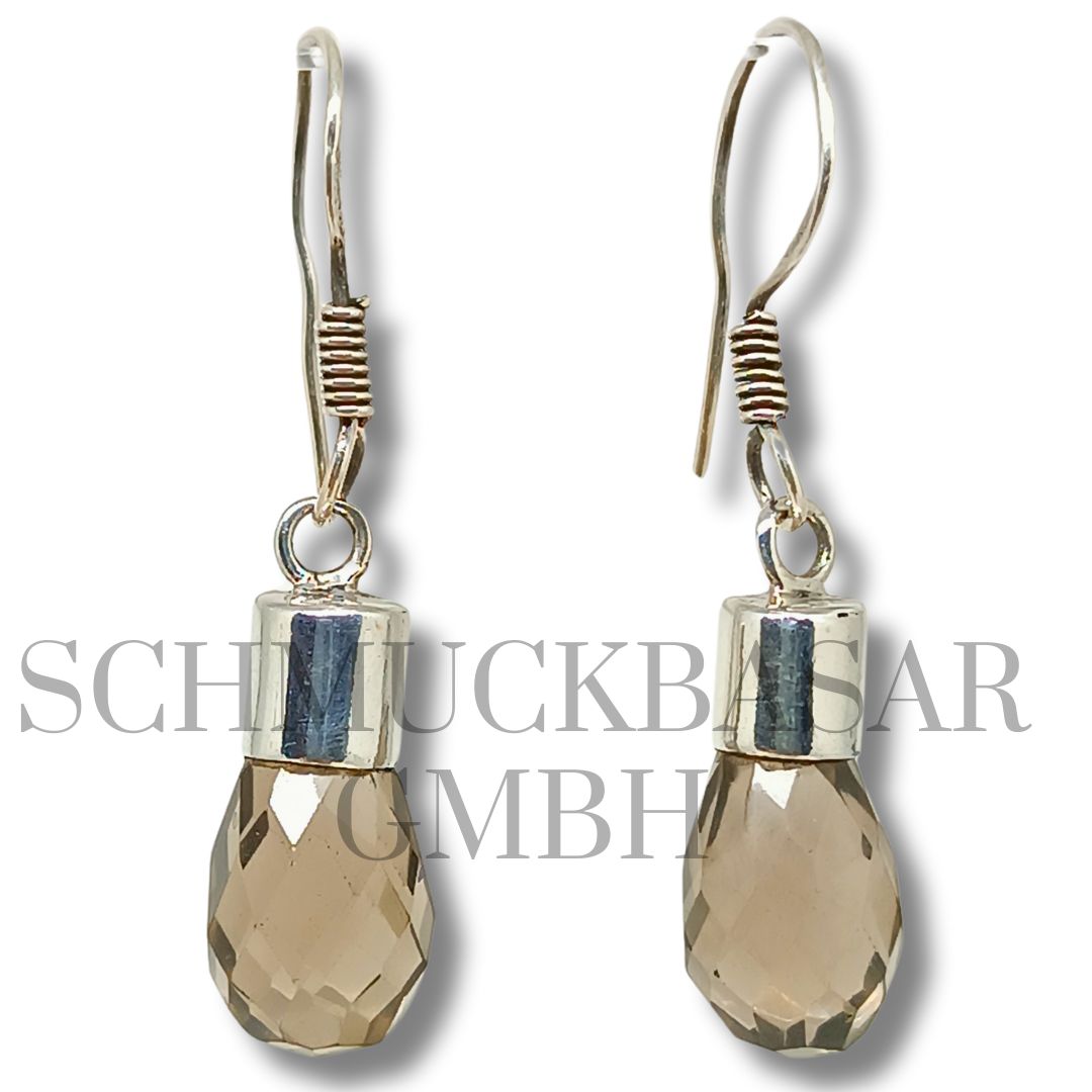 SILVER SMOKEY QUARTZ STONE EARRINGS