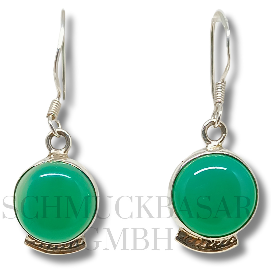 SILVER GREEN ONYX STONE EARRINGS