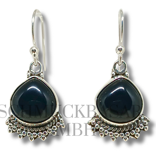 SILVER BLACK ONYX STONE EARRINGS