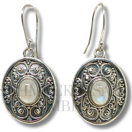 SILVER R.MOONSTONE STONE EARRINGS