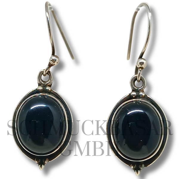 SILVER BLACK ONYX STONE EARRINGS