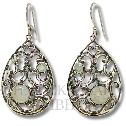 SILVER R.MOONSTONE STONE EARRINGS