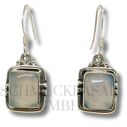 SILVER GREY CHALCEDONY STONE EARRINGS